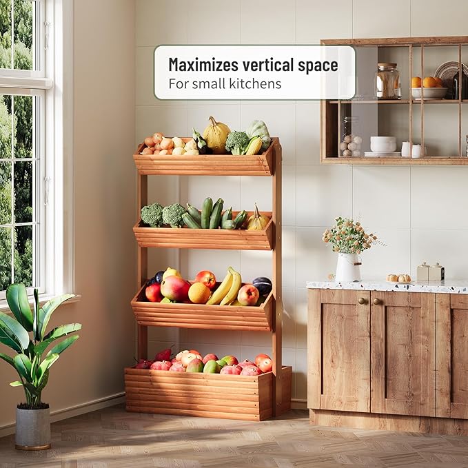 Vertical Wooden Raised Garden Bed Garden Planters Freestanding Wood Plant Stand Flower Rack Wooden Planter Box for Plants Herbs Flowers Vegetables Outdoor Indoor Gardening (4-Tier Brown)