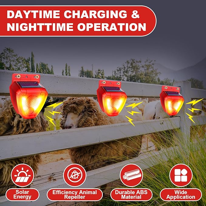 Qualirey 6 Pcs Night Solar Outdoor Motion Sensor Alarm Nocturnal Animal Repeller Outdoor 130dB Sound Alarm Siren Loud Noisemaker 3 Modes for Deer Raccoon Chicken Coop Home Yard Farm Garden