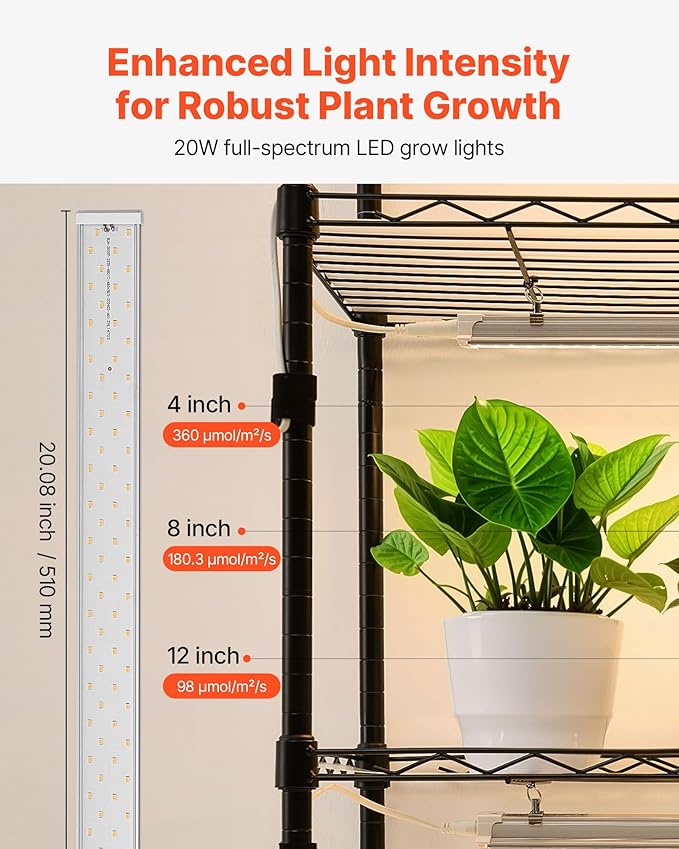 VEVOR Plant Shelf with Grow Light 6-Tier Double-Row Plant Stand 71in Tall Indoor Plants Display Rack with Wheels &amp Timer 200W Full Spectrum Grow Lights Metal Flower Pot Holder for Seed Startin