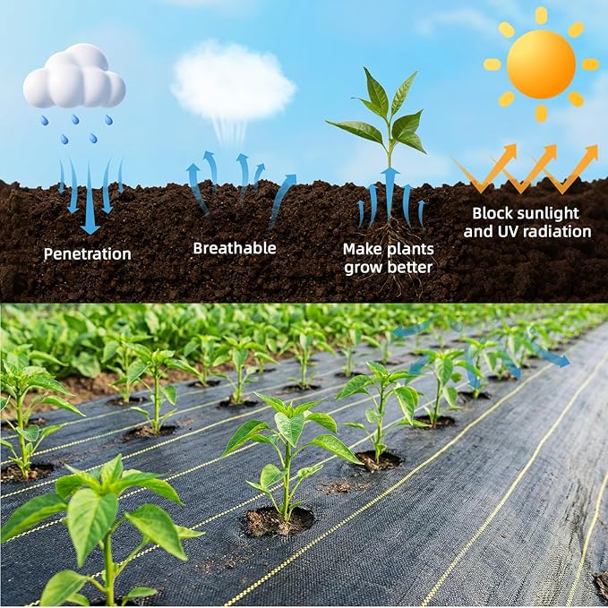 Shade&ampBeyond 13ftx65ft Weed Barrier Fabric 3.5oz Heavy Duty Permeable Landscape Fabric Woven UV Resistant Ground Cover with Staples for Gardens/Yards/Landscaping
