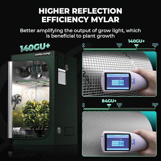 MARS HYDRO 4x2x6 Grow Tent Pro48x24x71 2000D Thickened Polyester Canvas &amp High Reflective Mylar Larger Observation Window Controller &amp Socket Hangerfor TSL2000/SP3000 Indoor Plant Growi