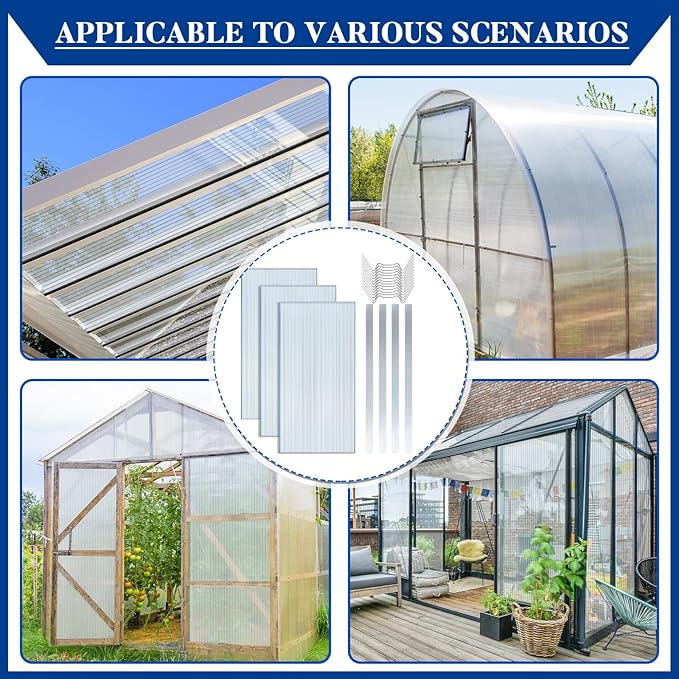 Hotop Polycarbonate Greenhouse Panels Kit 4' x 2' x 0.24 Includes 6 Pack Clear Double Layer Polycarbonate Sheets 5 Pcs Aluminum Connecting Strips and 50 Pcs W Shaped Clips for Garden Covering
