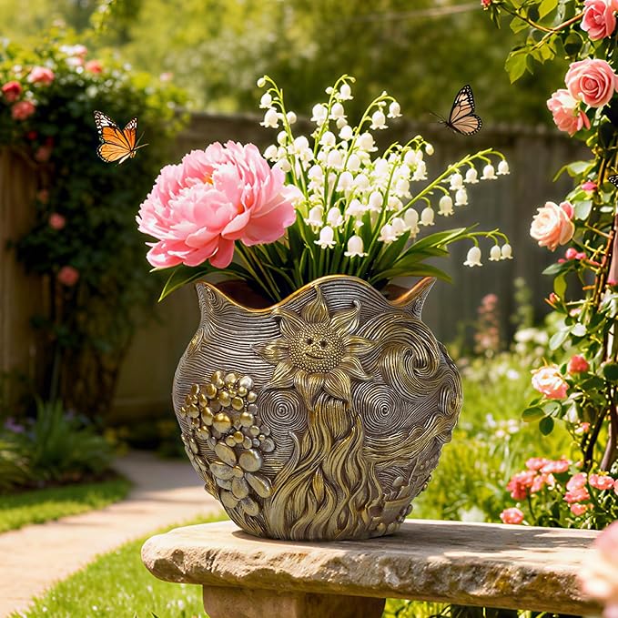 Sunflower Starry Sky Plant Pots-Cute Unique Flower Pots with Drainage Hole Resin Planters for Indoor Outdoor Succulent Planter Plant Gifts for Mother's Day Birthday Christmas
