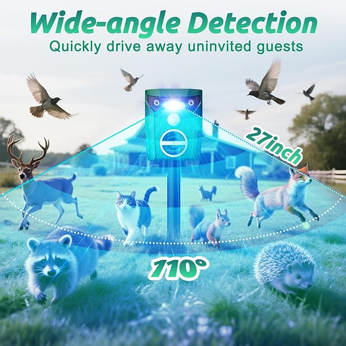 Solar Ultrasonic Animal Repeller Deer Repellent Devices with LED Strober Light &amp Motion Sensor Waterproof Cat Deterrent Repels Deer Dog Raccoon Squirrel Skunk RabbitRepellent for Yard