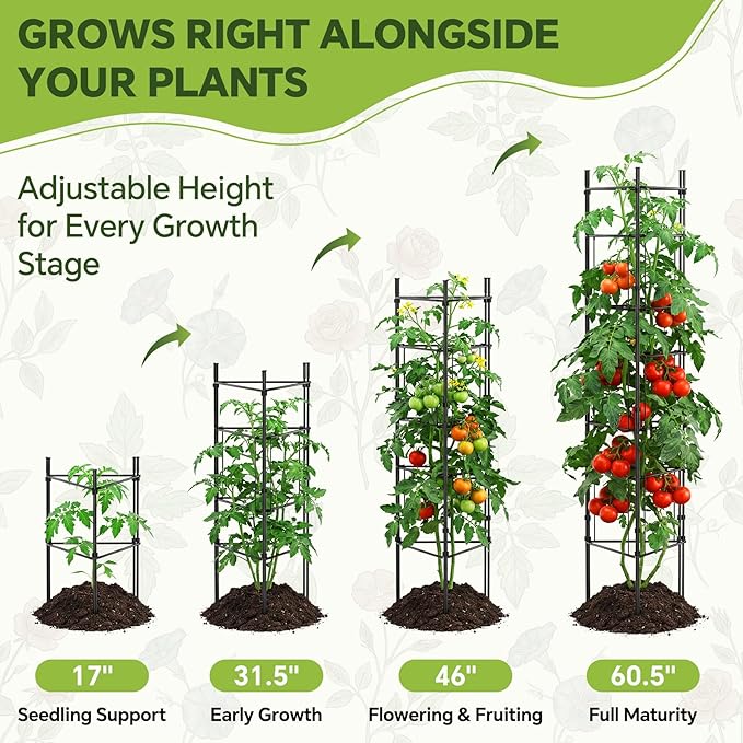 46 Inch Adjustable Metal Tomato Cage for Garden - 3 Pack Panel-Assembled Garden Trellis Flexible Shapes Plant Support Set Rustproof Stackable Trellis for Climbing Plants Outdoor Raised Bed Flowers