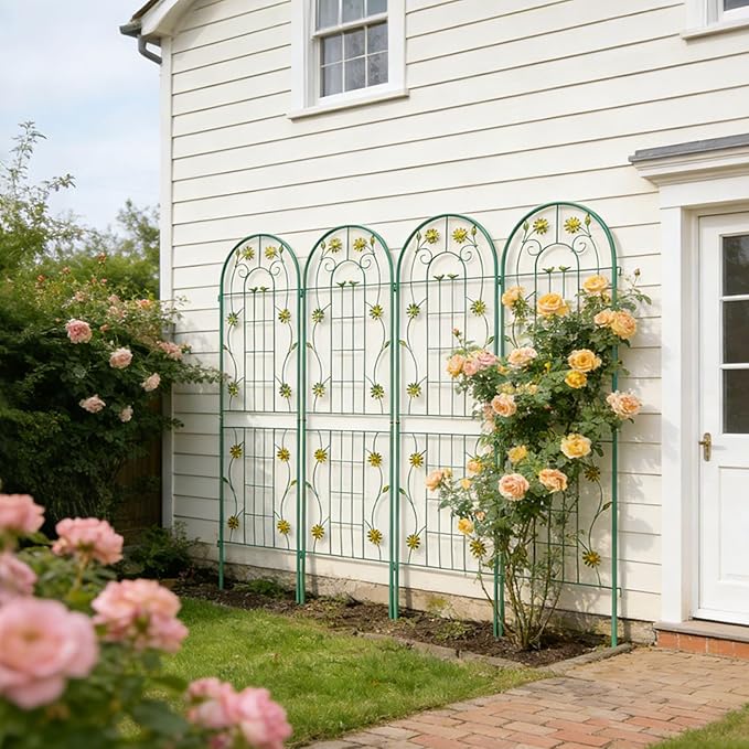 4 Pack Large Garden Trellis 71 H x 19.7 W Heavy Duty Rustproof Green Iron Plant Trellis for Potted Plant Support Metal Climbing Rose Trellis Vine Vegetable Cucumber