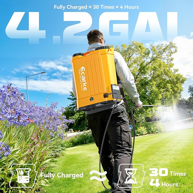 Battery Backpack Sprayer Compatible with Dewalt 20V Battery (Tool Only) 4.2 Gallon with Auto Mixer 0–100PSI Adj Leak-Proof Metal Telescopic Wand 42 6 Nozzles Ergonomic Strap–Lawn Garden Sprayer