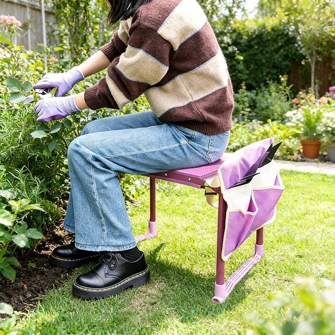 Folding Garden Stool and Kneeler Heavy Duty Garden Kneeler and Seat Kneeling Device for Gardening Gardeners and Seniors (Purple)