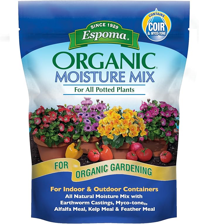 Espoma Organic Moisture Mix Potting Soil - All Natural Potting Mix for All Indoor &amp Outdoor Containers for Organic Gardening 8 qt. Bag. Pack of 2