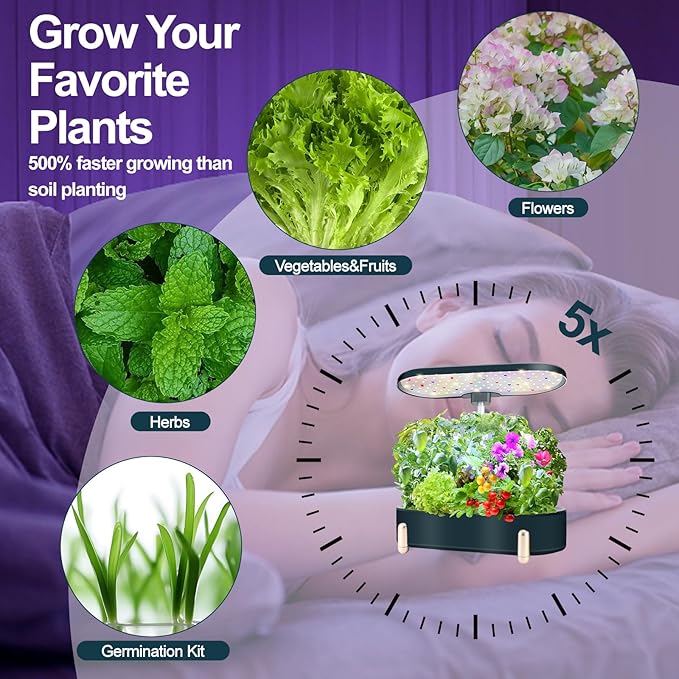 Hydroponics Growing System Indoor Garden 12 Pods Plant Germination Kit Aeroponic Herb Vegetable Growth Lamp Countertop with LED Grow Light (Blackish Green)