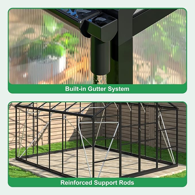 WKM 10x12 FT Greenhouse Enhanced Aluminum Frame Greenhouses for Outdoors Withstands Strong Wind or Snow Green House with Swing Door Green Houses for Outside Garden Backyard Black
