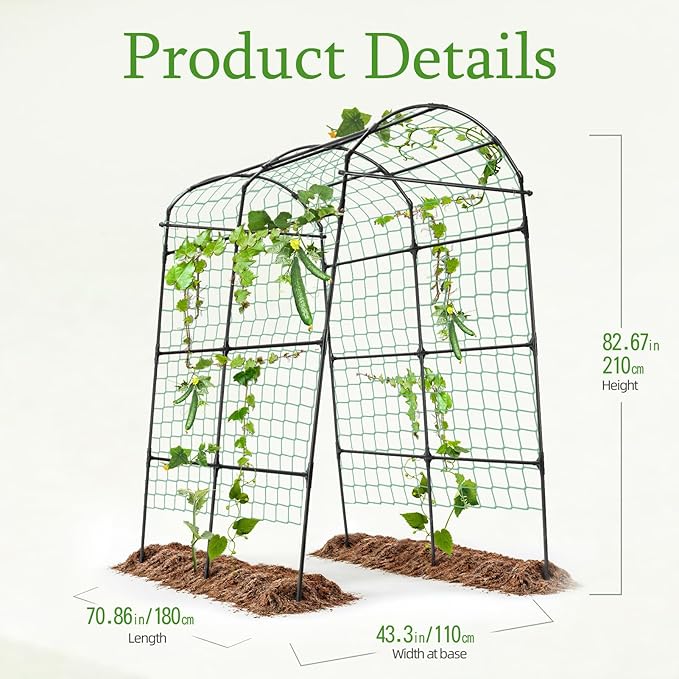 Garden Arch Arbor Trellis for Climbing Plants Outdoor 7.8 ft Extra Tall Cucumber Trellis Raised Bed Climbing Vine Plant Support Grape Vegetable Tomato Pumpkin Peas Bean Black
