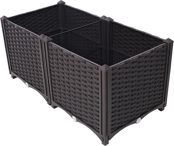 Deep Raised Garden Bed Plastic Planter Boxes for Vegetables Flowers Herbs and SucculentsSelf Watering Planter Box Raised Bed to Grow Flowers Herbs Vegetables 31.5 L X 15.7 D X 14.7 H