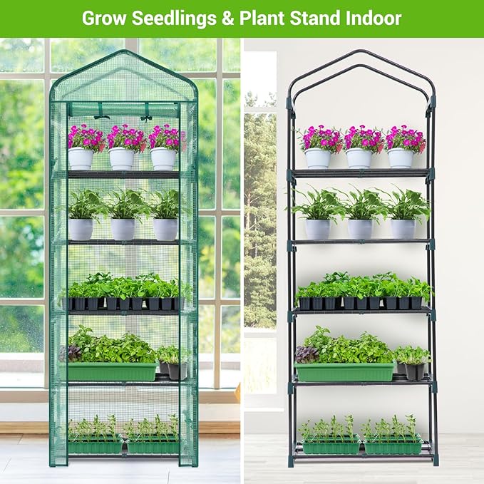 Mini Greenhouse for Indoor Outdoor: Ohuhu Small Plastic Plant Green House 5-Tier Rack Stand Portable Greenhouses with Durable PE Cover for Seedling Ideal Gardening Gifts for Women Men