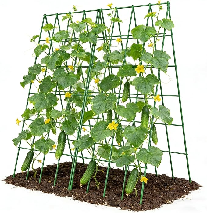Cucumber Trellis 2 Pack Foldable A-Frame Garden Trellis for Raised Bed Garden Grow Support with Plant Support Clips Twist Ties Plastic Ties for CucumberTomato Climbing Plants and Flowers