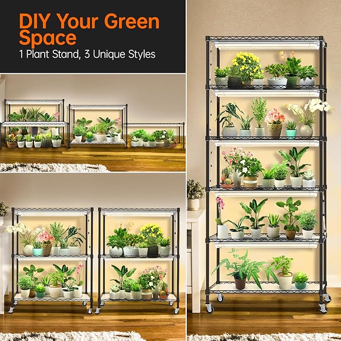Bstrip 71 Indoor Greenhouse with Grow Light 6-Tier DIY Plant Shelf with Adjustable Rack and Wheels 8-Pack 192W Full Spectrum LED Plant Light for Indoor Plants Seed Starting (29.5 L x 13.8 W)