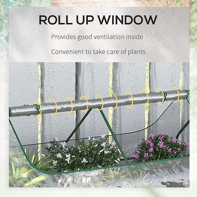 6' x 3' Galvanized Raised Garden Bed with Mini PVC Greenhouse Cover Outdoor Metal Planter Box with 2 Roll Up Windows for Growing Flowers Fruits Vegetables and Herbs Silver