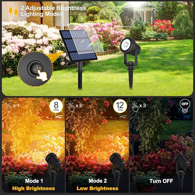 T-SUNUS Solar Spot Lights for Outdoor Warm White 3000K Landscape Spotlight IP65 Waterproof Separated Panel Uplights with 9.8ft Cable Auto On/Off for Tree Yard Lawn House Driveway Pathway Pool