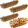 Tessco for you 4 Pieces Railing Planter Boxes 30 Inches Window Box Planters with Coco Liner and Adjustable Brackets for Deck Porch Fence Patio Balcony Gardening Outdoor Plants