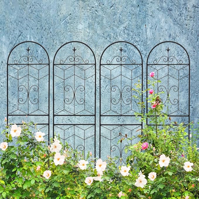 Heavy-Duty Metal Garden Trellis for Climbing Plants – Rust-Resistant Powder-Coated Support Grid for Outdoor Vines Roses Cucumbers and More (4 Pack-H71'')