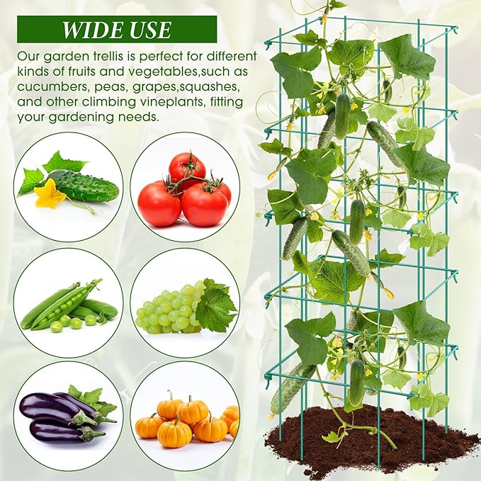 Dandat 8 Pack Green Expandable Garden Trellis for Climbing Plants Outdoor 11.9 W x 35.5 H Plant Support Large Sturdy Steel Pea Trellis for Cucumbers Peas Tomatoes and Other Vining Crops