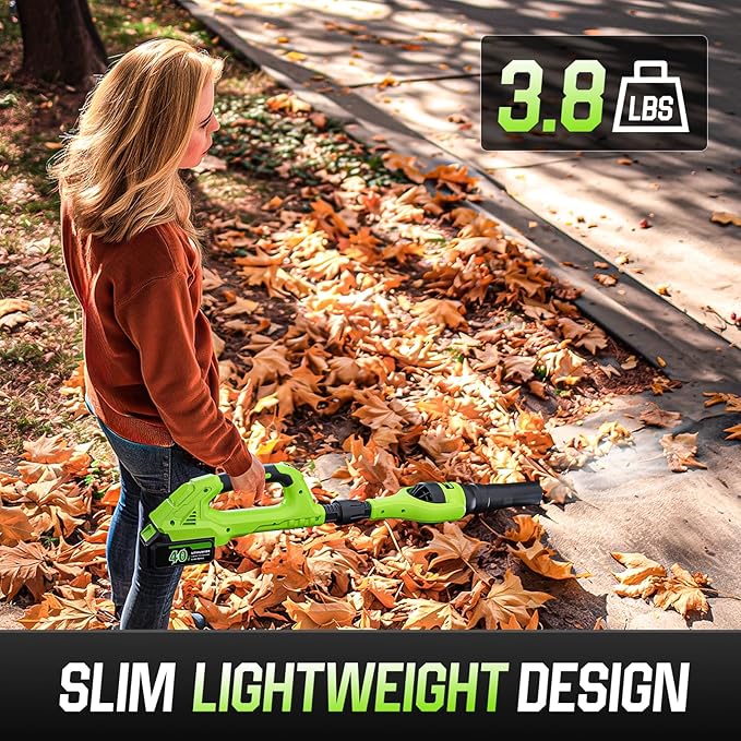 Leaf Blower Cordless 40V Leaf Blowers with 2 Battery Brushless 300° Rotatable Blower Tube with Adjustable Pole (98inch) 580CFM/180MPH &amp 2 Speed Gutter Cleaning Tools for GardenHouse