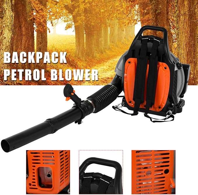 Backpack Leaf Blower 52CC 2-Stroke Gas Powered Leaf Blower 550CFM 1.25KW Air-Cooled Power Blower Snow Blower for Lawn Care Yard Dust Debris (Grey)