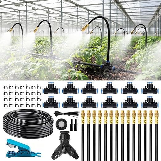 Automatic Drip Irrigation Kit 100FT Automatic Watering System with 16 Copper Nozzles for Garden &amp Greenhouse