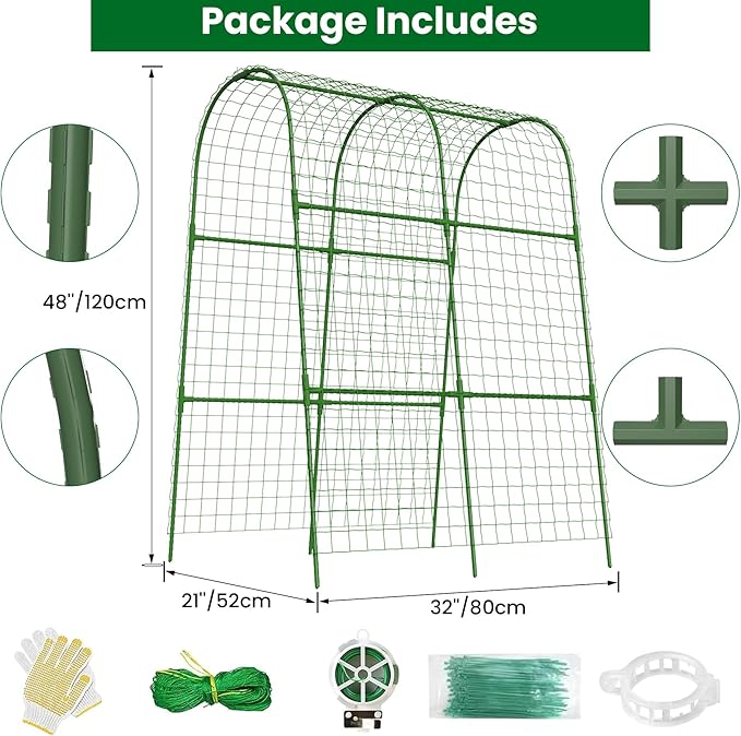 Cucumber Trellis for Raised Bed 32 L x 48 H U-Shape Garden Trellis for Climbing Plants Outdoor Metal Arch Trellis for Vegetables Plant Support for Tomato Pea Zucchini Grape Flowers