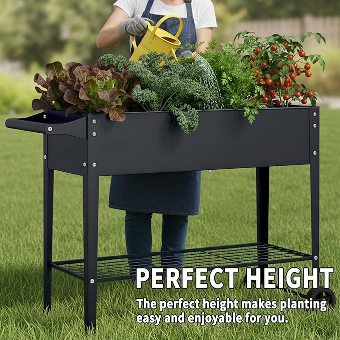 Elevate 32 Tall Raised Garden Bed with WheelPlanter Box for BackyardOutdoor Garden Patio Balcony 400lb CapacityGrey