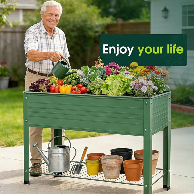 2-Pack Raised Garden Beds - Galvanized Steel Planter Boxes 400 lb Capacity 5 Drainage Holes &amp 2 Flow Channels Elevated Garden Bed with Mesh Bottom for Outdoor Gardening
