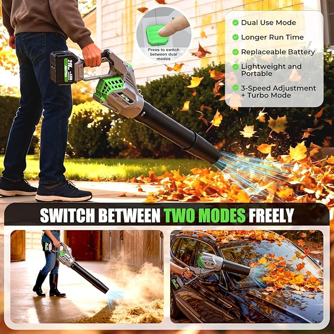 AirPlus Leaf Blower Cordless Rotated 180° Electric Leaf Blower with 2 x 4.5Ah Batteries &amp Fast Charger Lightweight Battery Leaf Blower for Lawn Care Garage Patio