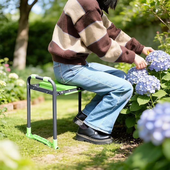 Folding Garden Stool and Kneeler Heavy Duty Garden Kneeler and Seat Kneeling Device for Gardening Gardeners and Seniors (Green)