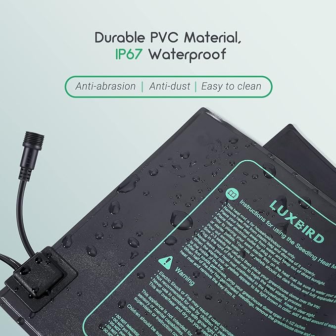 LUXBIRD 2 Pack Seedling Heat Mats with Digital Thermostat Controller 10 x 20.75 30W for Seed Starting Germination Hydroponics Brewing Breeding Greenhouses (LB-HT02)