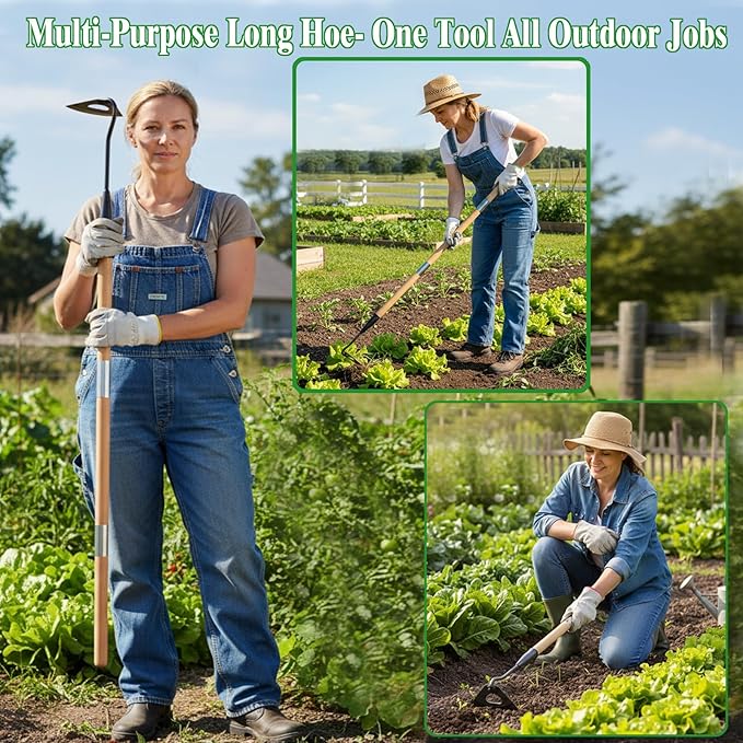 Gardening Tools Hollow Hoe All-Steel Hardened Hollow Hoe with 55 Inch Long Handle Sharp Edge Garden Weeding Tools Garden Weeder Tool Shovel Weed Puller for Backyard Loosening Farm Planting Weeding
