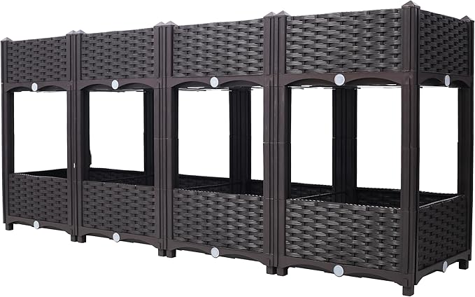 Planter Raised Beds Elevated Drainage Plug Raised for VegetableFlowerHerb Outdoor Standing Planter Beds Gardening KitBrown63x15.7x27.7 QB590