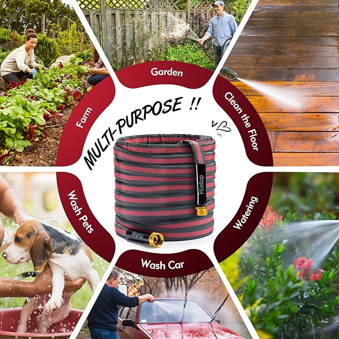 2026 Upgraded Non-Expanding Garden Hose - 100FT Lightweight Flexible High-Pressure Anti-Kink/Burst-Resistant Lead-Free Outdoor Water Hose (Gray/Red)