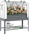 Outsunny Galvanised Raised Garden Bed with Greenhouse Cover Metal Elevated Garden Bed with Legs Bed Liner and Bottom Shelf Outdoor Raised Planter Box for Vegetables Herbs Flowers Dark Gray