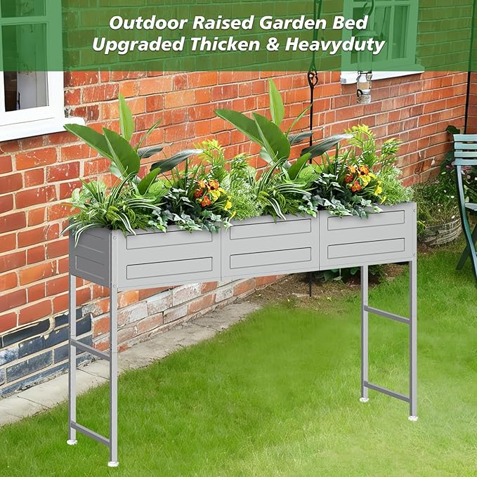 PINPON 31 Tall Galvanized Raised Garden Bed with Legs 48x12x31in Elevated Metal Planter Box for Outdoor Vegetables Herbs Flowers - 300lb Capacity for Backyard Patio Balcony