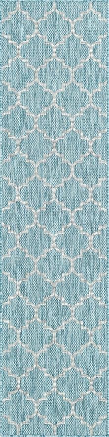 Unique Loom Trellis Collection Area Rug-Lattice Design Moroccan Inspired for Indoor/Outdoor Décor 2 ft x 8 ft Runner Aquamarine/Gray