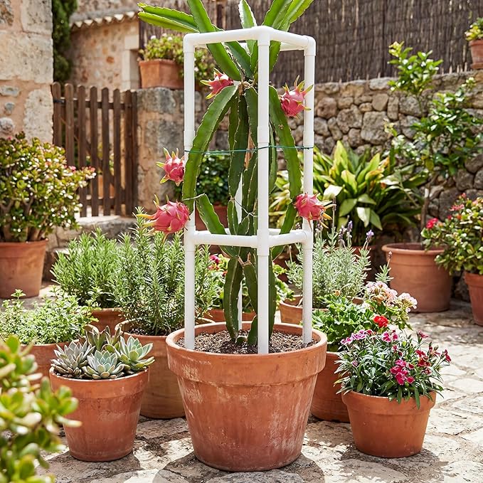 Dragon Fruit Trellis Square 12 x 55 Inch Schedule 40 PVC Plant Support for Climbing Vines Tomatoes Cucumbers Beans Vertical Garden Trellis Requires Assembly