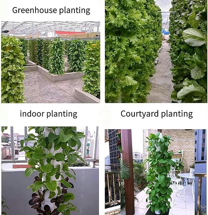 Hydroponics Tower 45 Holes Aquaponics Grow 15 Floors Garden Tower Aeroponics Growing Kit for Fruits and Vegetables Planting (A)