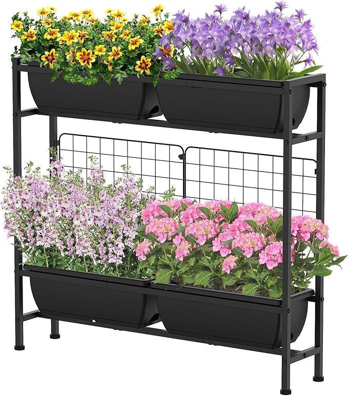 CADUKE Raised Garden Bed Garden Raised Planter Box with Legs 32 Elevated Vegetable Garden Beds with Drainage Holes &amp Trellis Herb Garden Planter Outdoor for Vegetables Balcony Patio Black