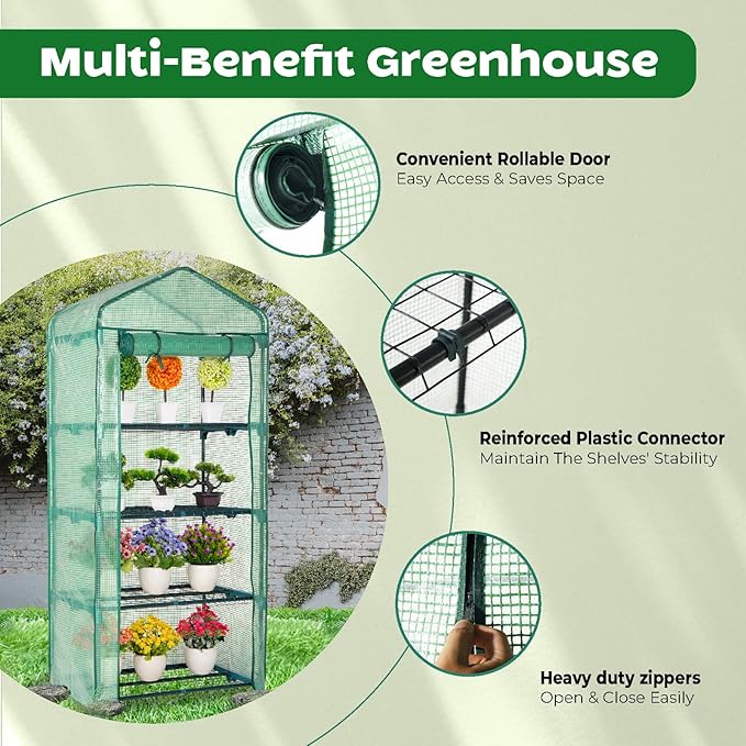 Idzo Mini Greenhouse for Indoor Outdoor Small Plastic Plant Green House 4-Tier Rack Stand Portable Greenhouses with Durable PE Cover for Seedling