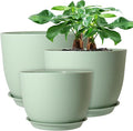 12/10/9 Large Modern Plant Pots Plastic Planters with Drainage Holes and Saucers for Indoor Outdoor Plants Flowers Green