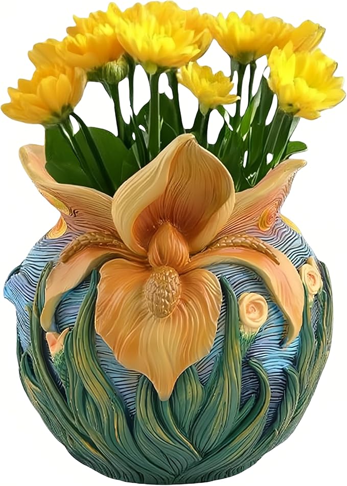Starry Night Floral Planter Unique and Interesting Abstract Art Flower pots Vibrant Colors Perfect for Home/Garden Artistic Decoration (Flowers)