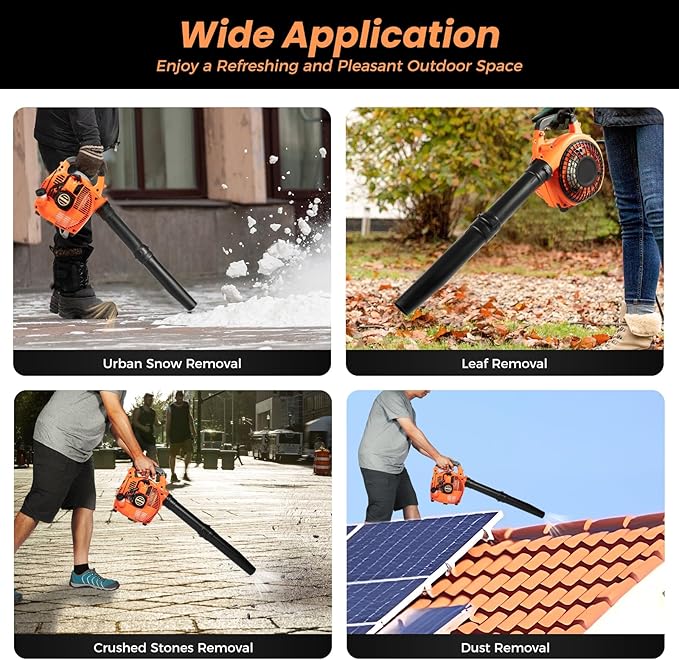 Gas Leaf Blower 25.4-cc 1-HP 2-Cycle Handheld Gas Leaf Blower for Lawn Care Powerful Clearing Performance and Ergonomic Design Orange (US Stock)