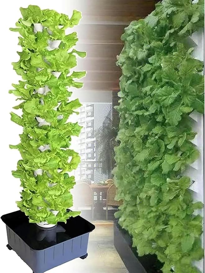 AMNOOL Hydroponic Tower Growing System Indoor and Outdoor Growing soilless Growing Tower45-Hole hydroponic Planting Tower Points aeroponic Growing with moisturizing Pump and Timer