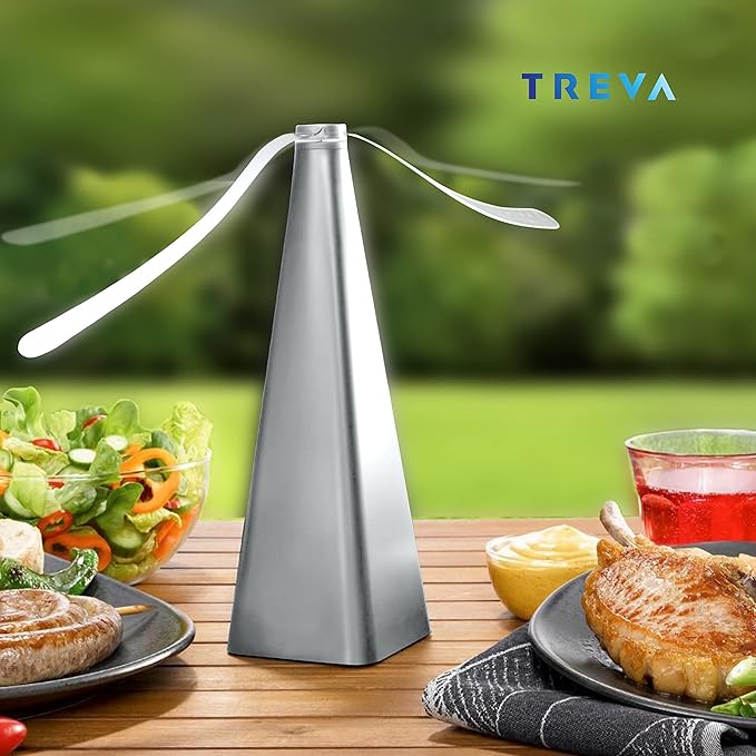 Treva Chemical Free Bug Fan Fly Deterrent with Holographic Blades to Clear Bugs Mosquitoes and Flies Battery Powered Fly Fan Silver (4 Pack)