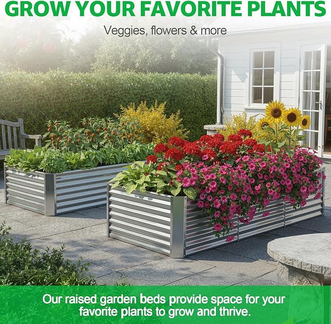 8x4x2FT Galvanized Raised Garden BedOutdoor Planter Box Patio Kit Planting Bed for Vegetables Flowers HerbSilver 1 Pack